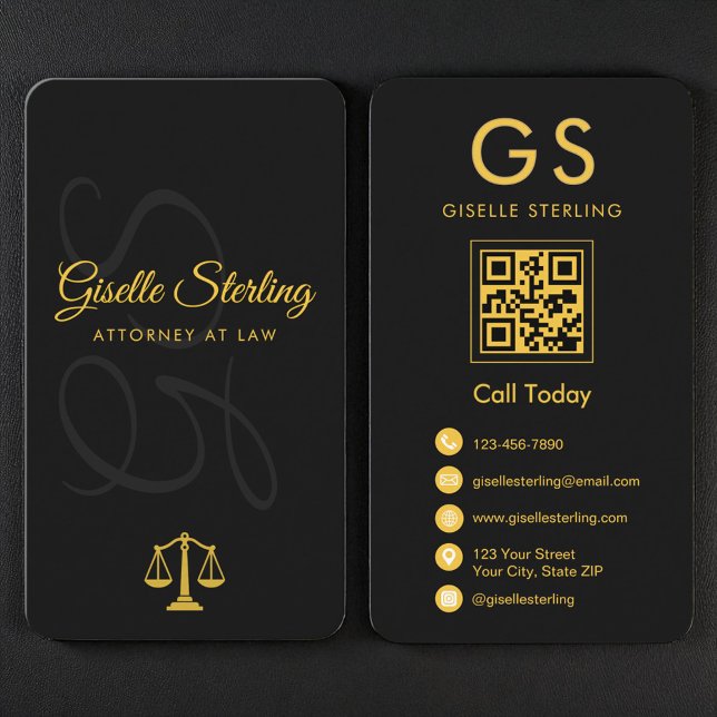 Scales of Justice Black Gold Attorney at Law Business Card (Creator Uploaded)