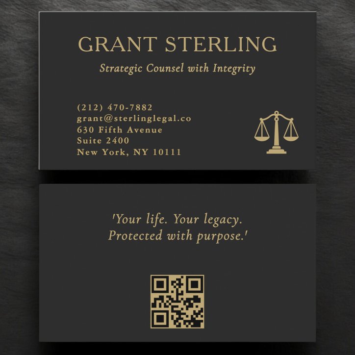 Scales Of Justice Black Gold Legal QR Code Business Card