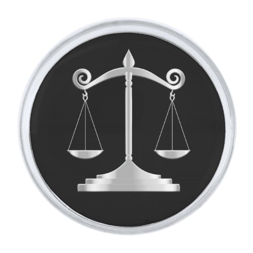 Scales of Justice _ Black  Silver  Lawyer Silver Finish Lapel Pin