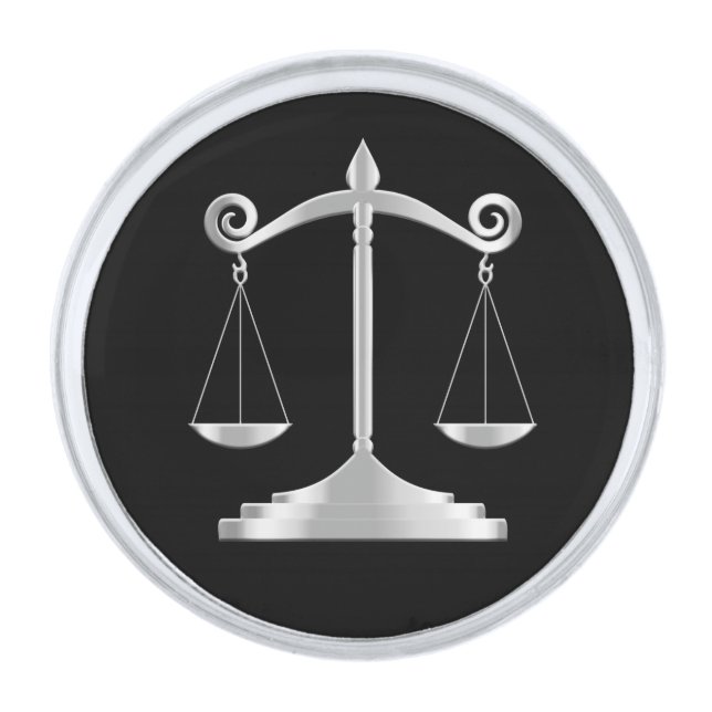 Scales of Justice - Black & Silver | Lawyer Silver Finish Lapel Pin (Front)