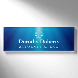 Scales of Justice   Blue Rays Background Name Tag