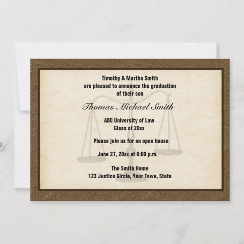 Scales of Justice, Brown, Graduate Annoucement Personalized Invite