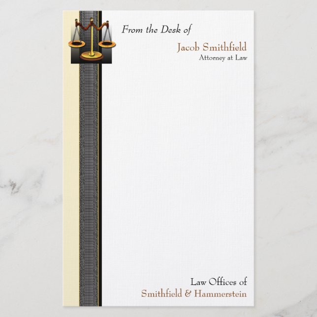 Scales of Justice Business Elegance Attorney Stationery (Front)