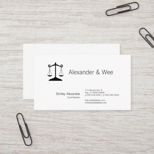 Scales of Justice Court Reporter Business Card