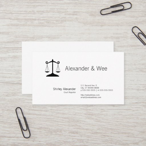 Customizable Scales of Justice Court Reporter Business Cards