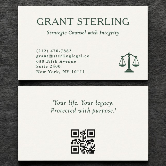 Scales of Justice Emerald Green Legal QR Code  Business Card (Creator Uploaded)