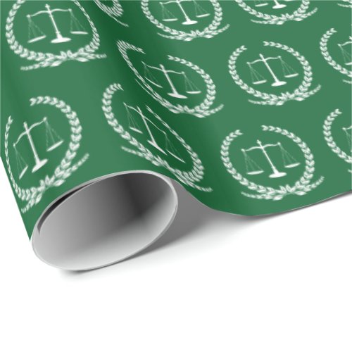 Scales of Justice  Evergreen Green Wrapping Paper