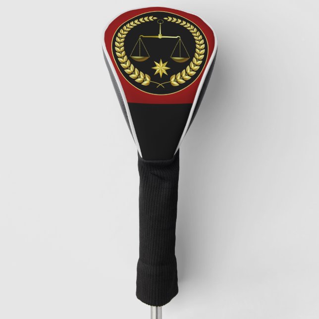 Scales of Justice Gold and Black Golf Head Cover (Front)