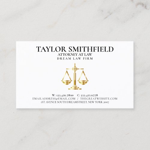 Scales of Justice Gold Lawyer Attorney Business Card
