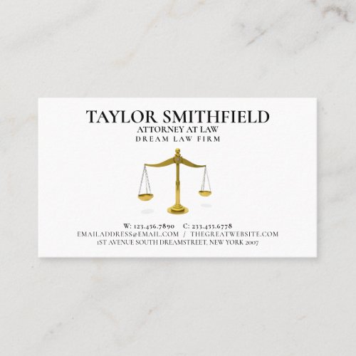 Scales of Justice Gold Lawyer Attorney Business Card