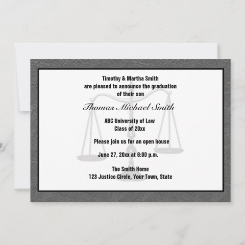 Scales of Justice, Gray, Graduate Annoucement Personalized Invite