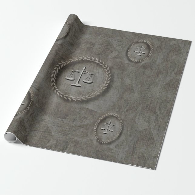 Scales of Justice Gritty Grey Gift Wrap (Unrolled)