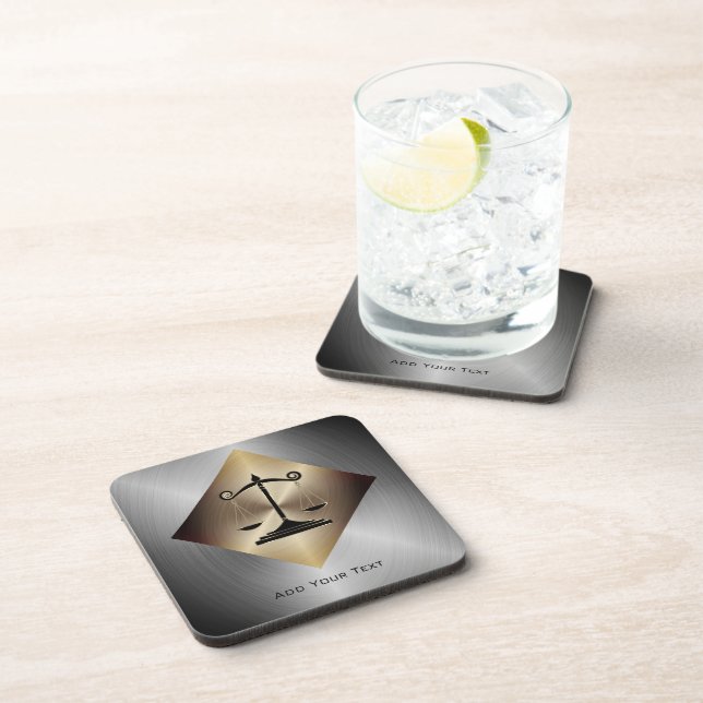 Scales Of Justice in Faux Gold & Silver Metallic Beverage Coaster (Right Side)