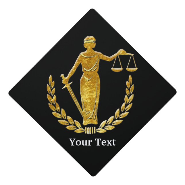 Scales of Justice in Gold Your Text Graduation Cap Topper (Front)