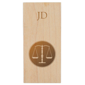 Scales of Justice | Initials Wood Flash Drive