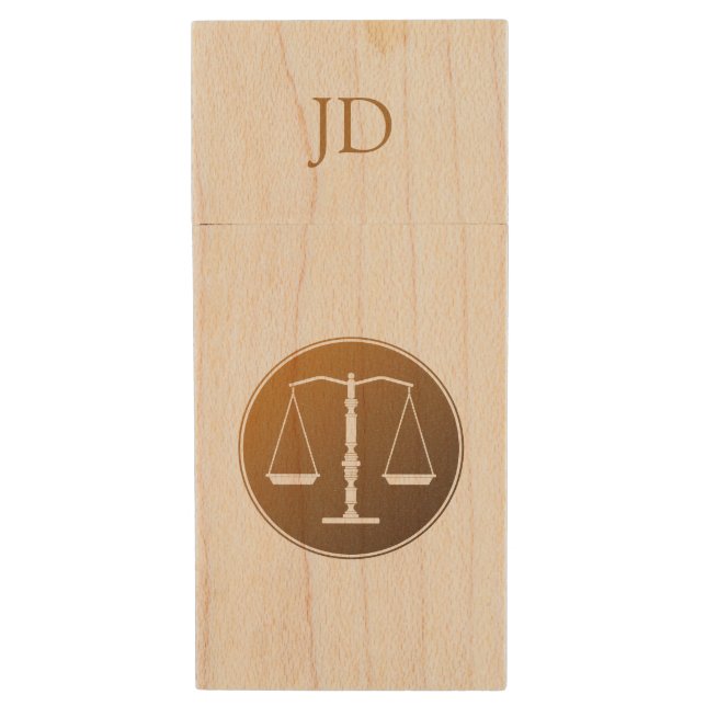 Scales of Justice | Initials Wood Flash Drive (Front Vertical)