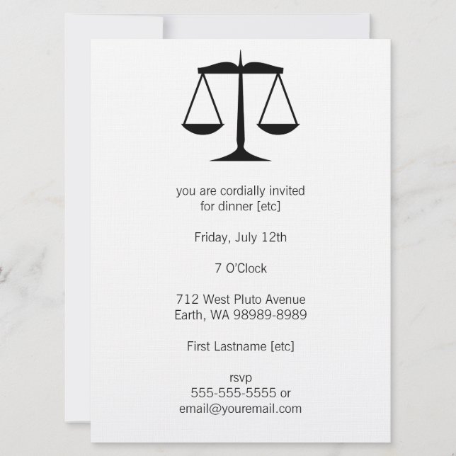 Scales of Justice (Law) Invitation (Front)