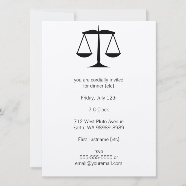 Scales of Justice (Law) Invitation (Front)