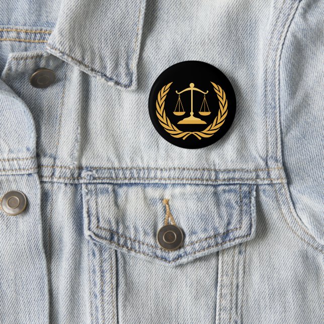 Scales of Justice | Law | Lawyer - Black & Gold Ke Button (In Situ)