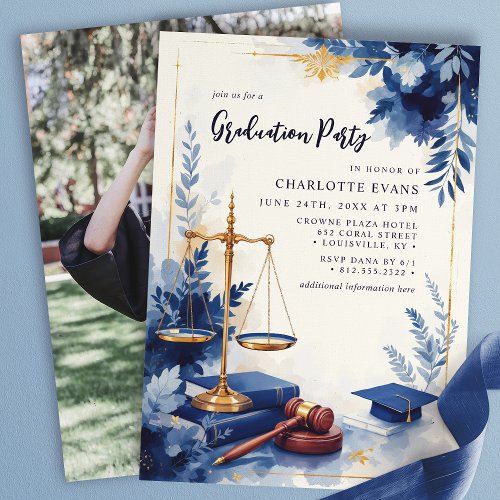 Other Occasions 11 Scales Of Justice Law School Floral Grad Photo Invitation