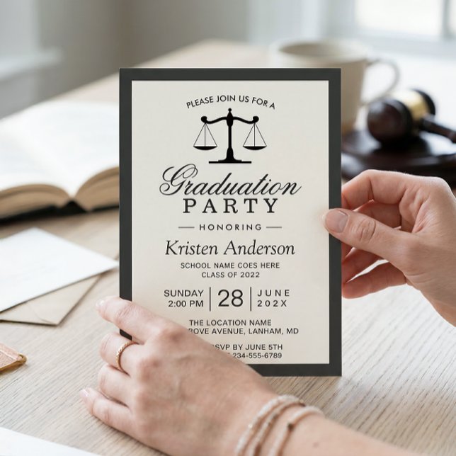 Scales of Justice Law School Graduation Party Invitation