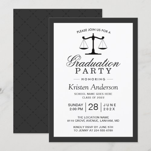 Scales of Justice Law School Graduation Party Invitation