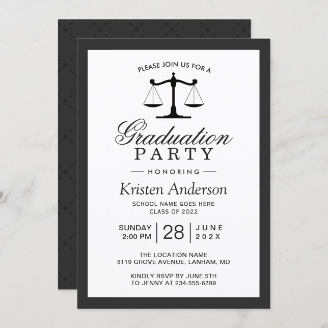 Scales of Justice Law School Graduation Party Invitation (Front/Back)
