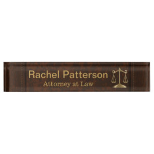 Scales of Justice Lawyer Rustic Brown Leather Desk Name Plate