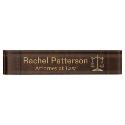 Scales of Justice  Lawyer  Rustic Brown Leather Desk Name Plate