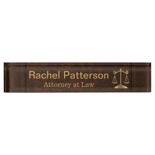 Scales Of Justice Lawyer Rustic Brown Leather Desk Name Plate