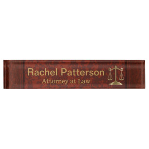 Scales of Justice Lawyer Rustic Red Leather Name Plate
