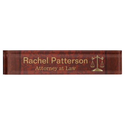 Scales of Justice  Lawyer  Rustic Red Leather Name Plate