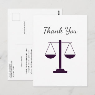 Scales of Justice Legal Law Symbol Job Thank You Postcard