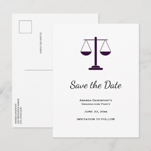 Scales of Justice Legal Services Symbol Graduation Announcement Postcard