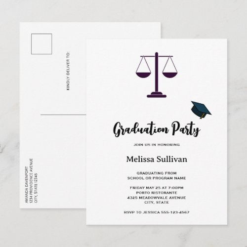 Scales of Justice Legal Services Symbol Graduation Invitation Postcard