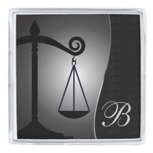 Scales of Justice  Monogram  Law Silver Finish Lapel Pin