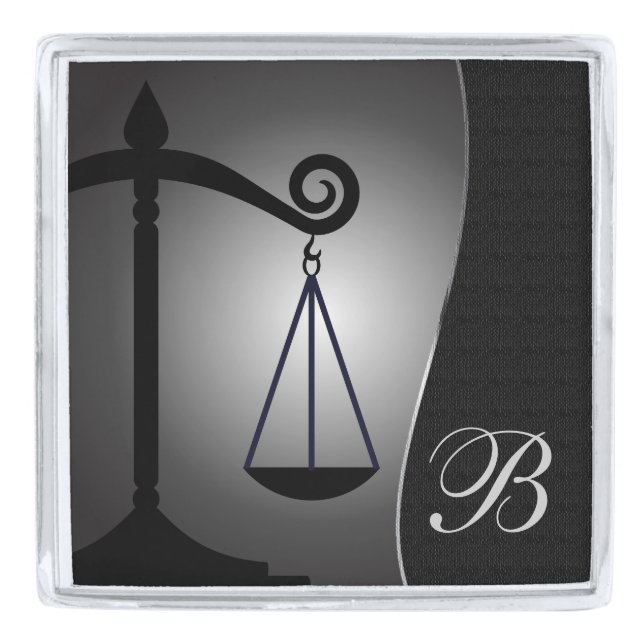 Scales of Justice | Monogram | Law Silver Finish Lapel Pin (Front)
