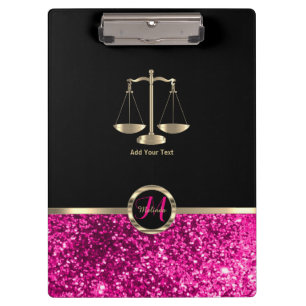 Scales of Justice - Monogram Pink Glitter Clipboard