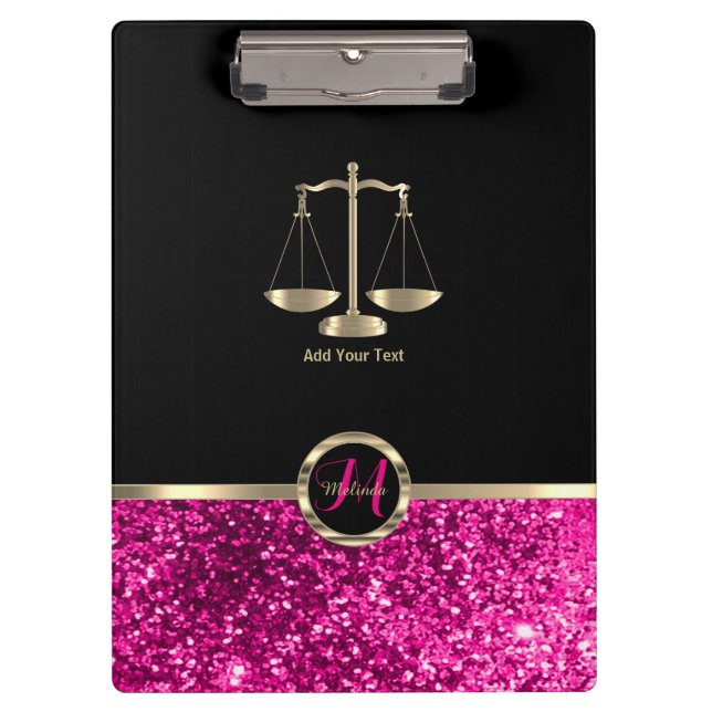 Scales of Justice - Monogram Pink Glitter Clipboard (Front)