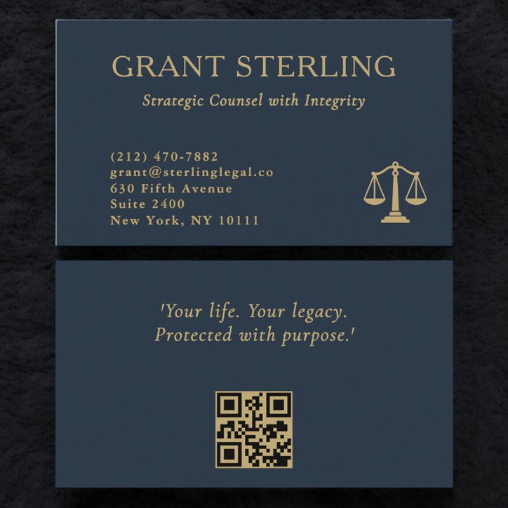 Scales Of Justice Navy Blue Gold Legal QR Code Business Card