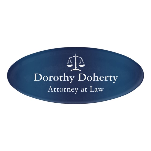 Scales of Justice | Navy Blue Tone Name Tag (Front)