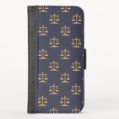 Scales of Justice on a Navy background iPhone X Wallet Case