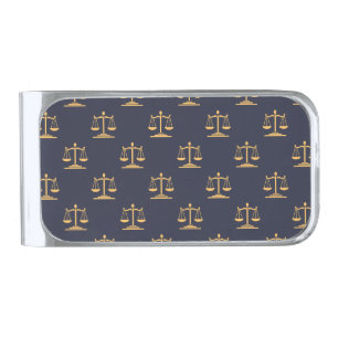 Scales of Justice on a Navy background Silver Finish Money Clip