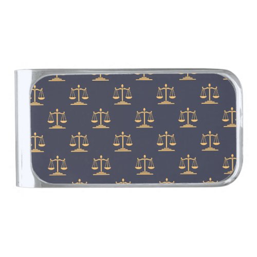 Scales of Justice on a Navy background Silver Finish Money Clip