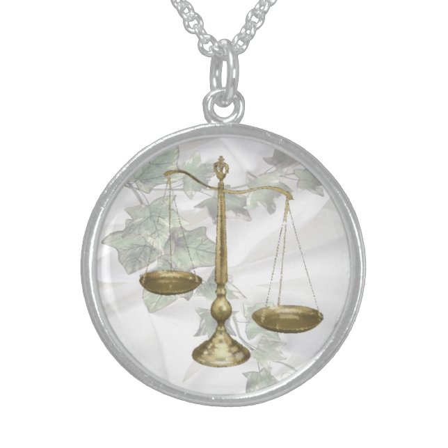 Scales of Justice on Ivy & Satin Sterling Silver Necklace (Front)