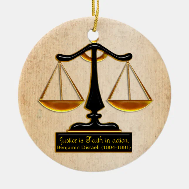 Scales of Justice on Parchment (Personalized) Ceramic Ornament (Front)