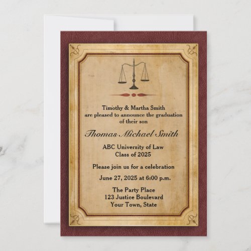 Scales of Justice, Parchment, Grad Announcement
