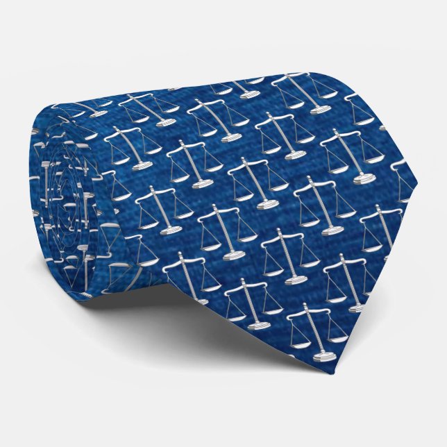 Scales of Justice Pattern | Blue Neck Tie (Rolled)