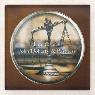 Scales of Justice Personalizable Glass Coaster