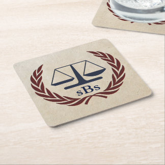 Scales of Justice Personalized Lawyer Gifts Square Paper Coaster